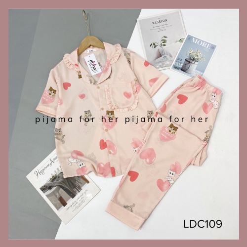 Bộ Mặc Nhà Pizama Chất Lụa Mango Pijama Mặc Đôi Cộc Tay Siêu Mềm Mịn