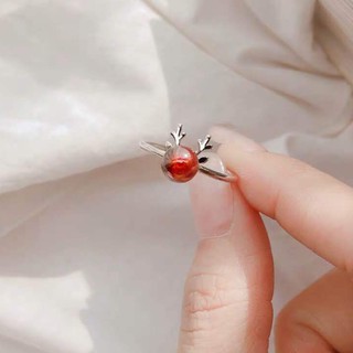 Nhẫn sừng hươu hạt đỏ nhỏ xinh phụ kiện trang sức thời trang style ulzzang hàn quốc - dorami