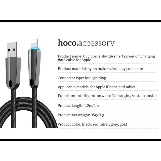 Dây sạc IPHoco U35 có đèn tự ngắt khi đầy pin sạc nhanh IP2.4A hỗ trợ các dòng IP