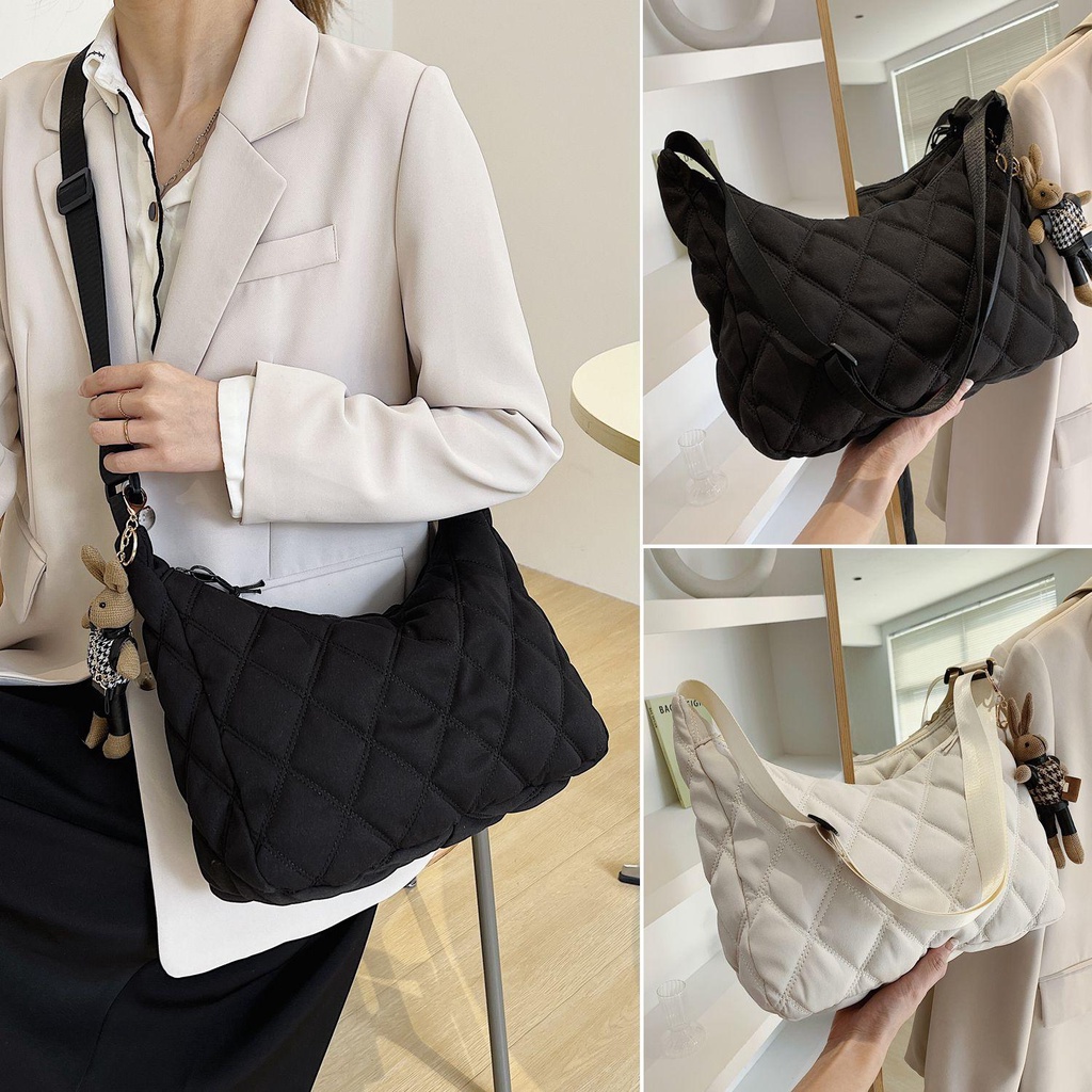 Túi Xách Đeo Vai Vải Cotton Cỡ Lớn Họa Tiết Kẻ Sọc Thời Trang Mùa Đông