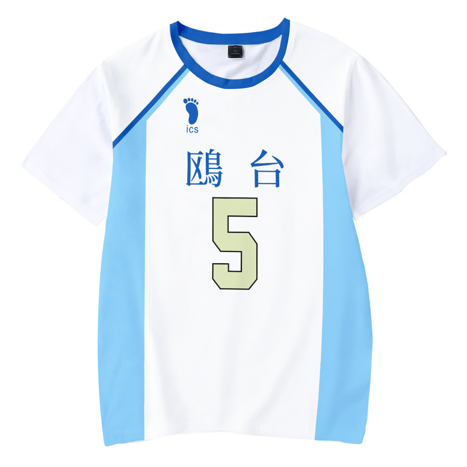 Áo thun jersey tay ngắn họa tiết Haikyuu Komomedai Karasuno Hoshiumi size lớn năng động thời trang