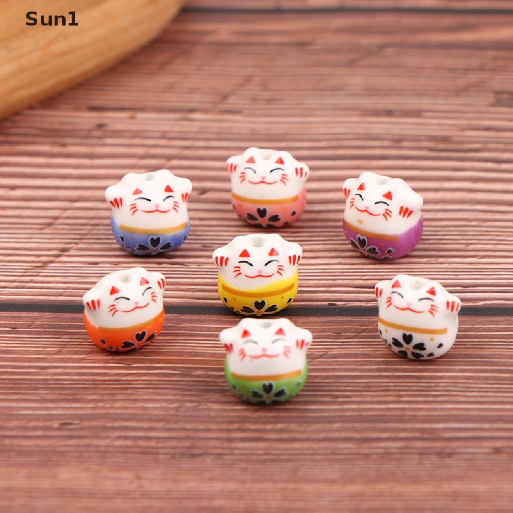 Set 5 / 14 Hạt Gốm Hình Mèo May Mắn Tự Làm Vòng Tay / Vòng cổ
