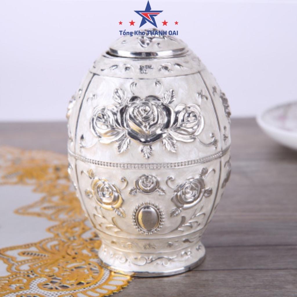 Lọ đựng tăm cao cấp hàng đẹp - Lọ tăm hợp kim hoàng gia mạ vàng hoa văn tân cổ điển