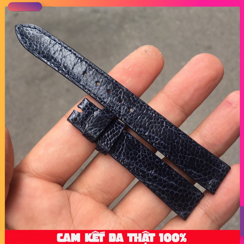 Dây Đồng Hồ Da Đà Điểu Nữ Xanh Navy Cao Cấp Đủ Size (Trong lót da bò)