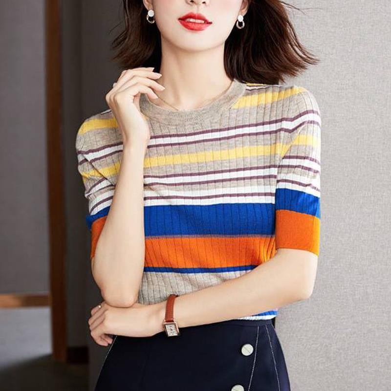 Áo Thun Dệt Kim Mỏng Tay Ngắn Phong Cách Thời Trang Xuân Hè Mới 2023