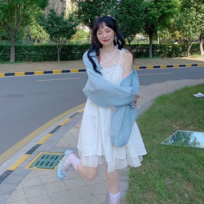 Bộ Đầm Công Chúa Phối Áo sweater Đính Nơ Kiểu Hàn Quốc Thời Trang Xuân Thu Cho Bé Gái