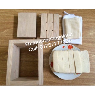 Khuôn làm đậu phụ gỗ sồi kèm khăn gói, 1 lọc to, 1 lọc nhỏ