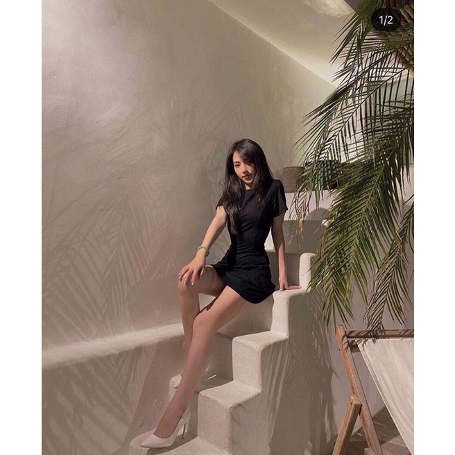 CÓ BIGSIZE - ĐẦM XÒE TRƠN ĐEN DÁNG CHỮ A TAY NGẮN CHẤT THUN COTTON MÁT MỊN KÈM ẢNH THẬT