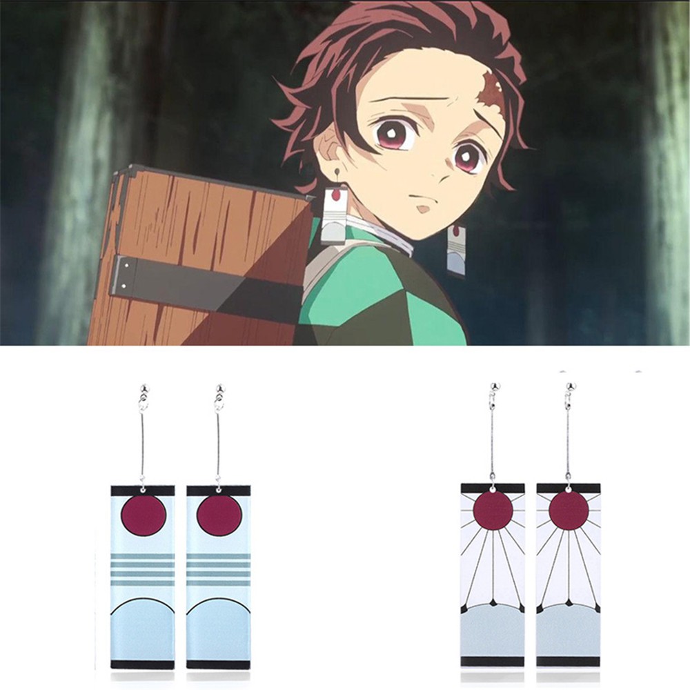 Khuyên tai dạng móc họa tiết hoạt hình Demon Slayer Kimetsu No Yaiba Kamado Tanjirou độc đáo