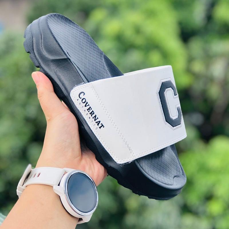 Dép 𝐂𝐎𝐕𝐄𝐑𝐍𝐀𝐓 ❤️FREESHIP + HỘP❤️ dép thể thao quai ngang nam nữ Covernat đế độn 4cm có tem mác C đen quai trắng