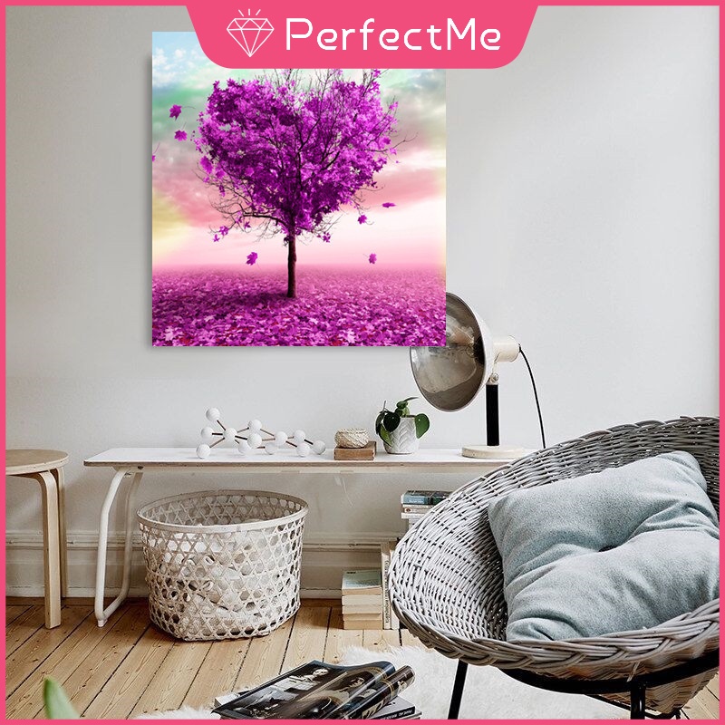 Bộ tranh đính đá 5D tự làm 30x30cm hình phong cảnh trái tim trang trí tường