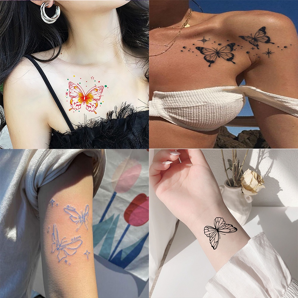 Bộ 15 Tấm Hình Xăm Dán Chống Nước Lâu Trôi Hình Bướm Dễ Thương Phong Cách Hàn Quốc