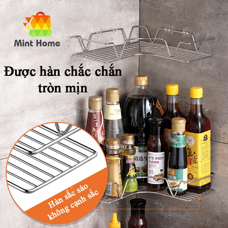 Kệ góc inox 304 dán tường đựng mỹ phẩm, sữa tắm nước hoa, dầu gội đầu, xà bông cục, gia vị lẩu, nước mắm, muối nhà bếp