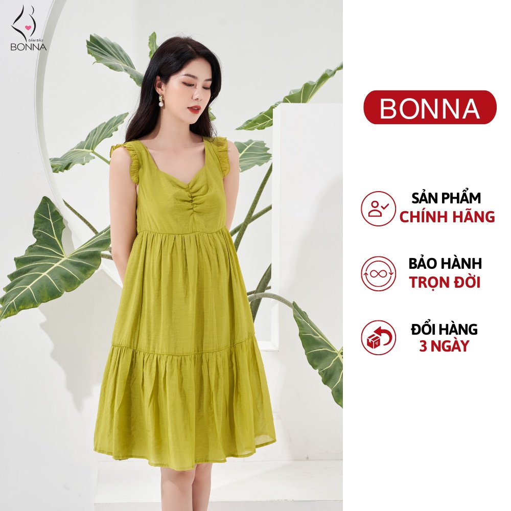 Váy bầu mùa hè BONNA dáng suông babydoll phối nhún ngực nữ tính, chất liệu đũi cao cấp, nhẹ mát, mặc đi biển VS191