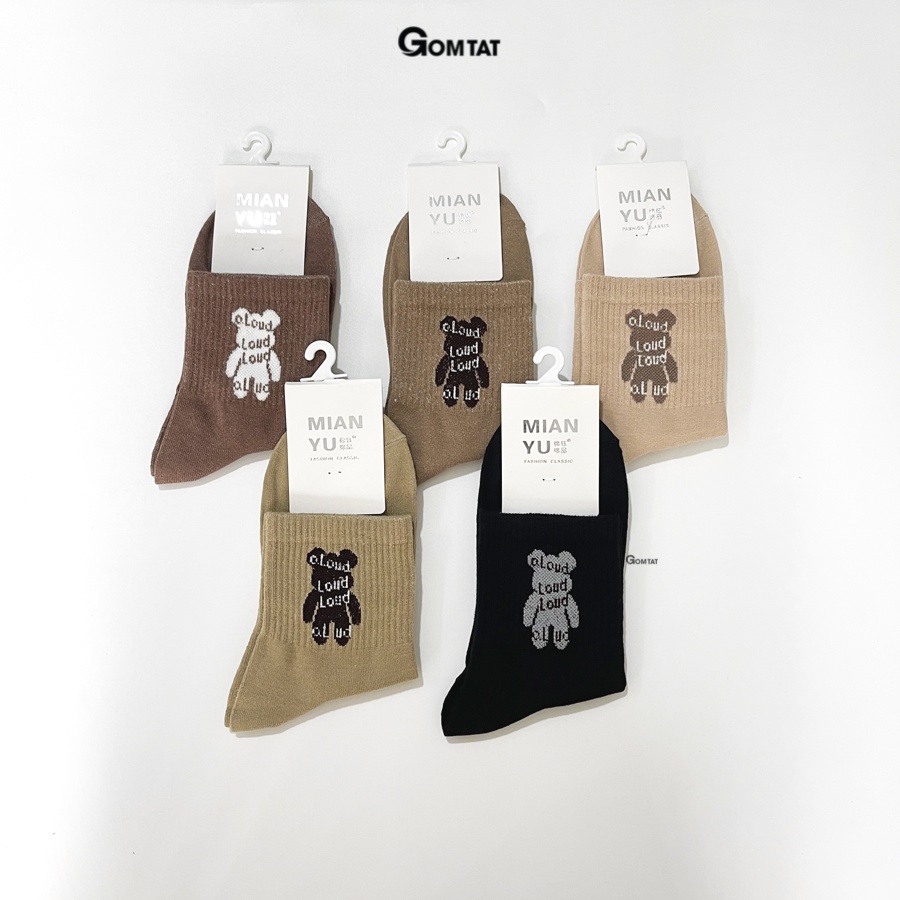 Tất nữ cổ trung thời trang Hàn Quốc họa tiết BearBrick, vớ nữ cổ lửng cao cấp êm mềm thoáng khí - LISU18-LUNG-GAU-LOUD