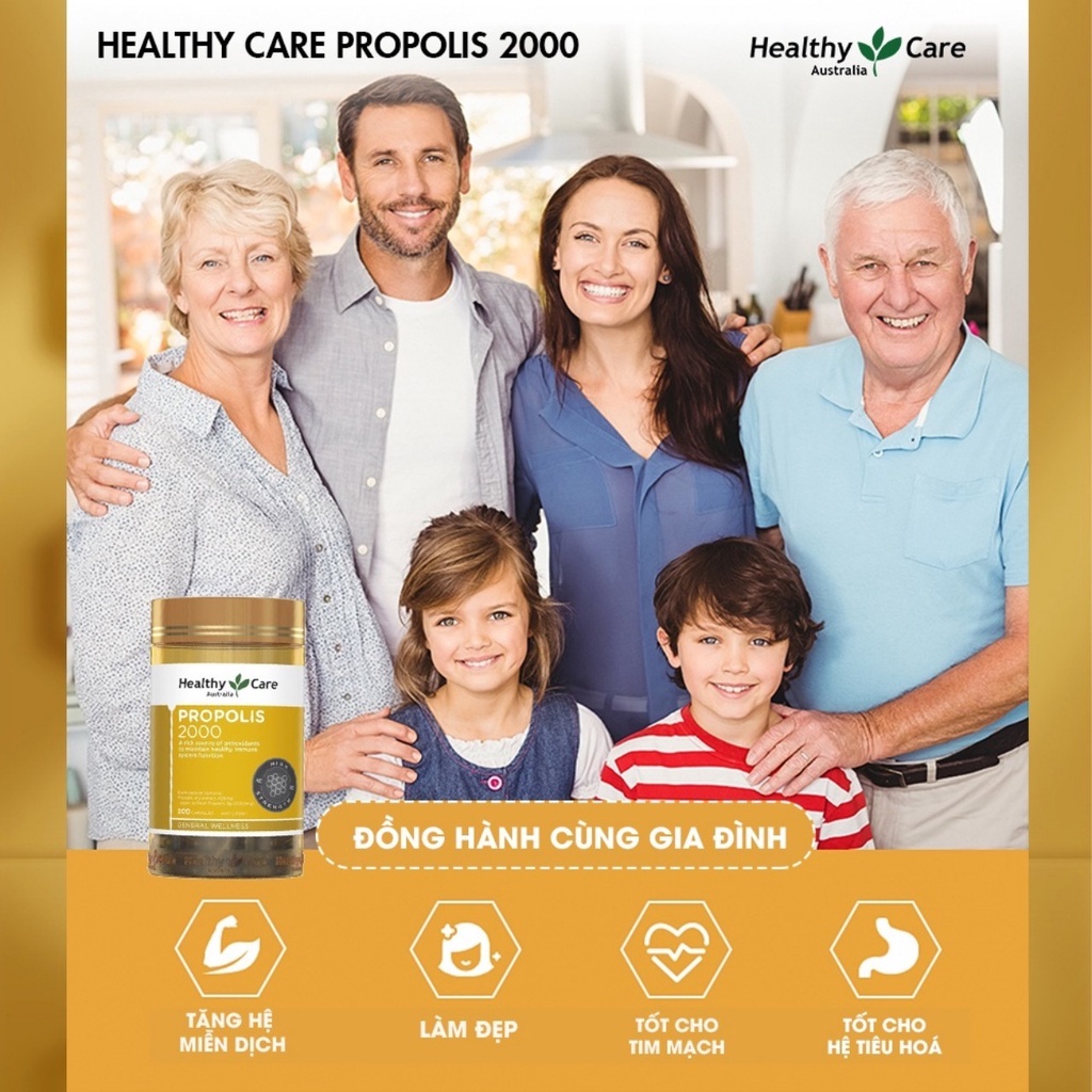 Viên uống keo ong tăng cường miễn dịch Healthy Care Propolis 200 viên BeautiMax