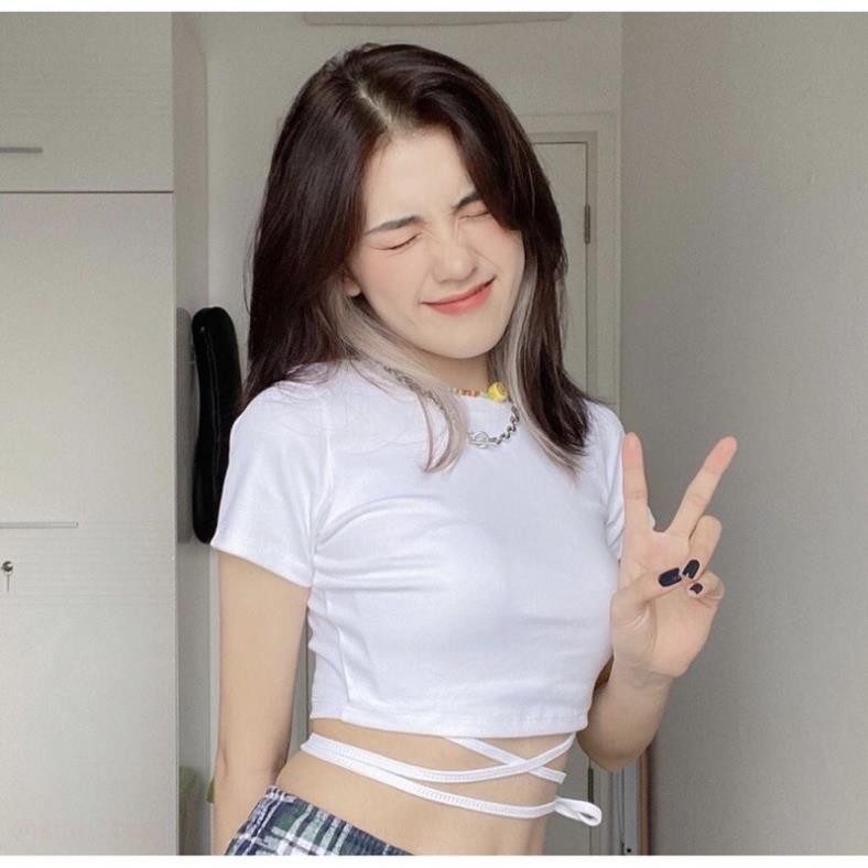 Áo croptop thun đan eo nữ🍉FREESHIP🍉 Phông thiết kế dây buộc điệu đà, bánh bèo tiểu thư Ulzzang HOT  ྇