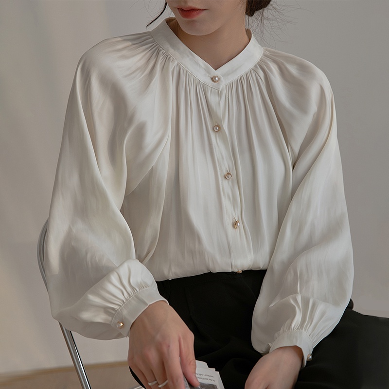 Áo Sơ Mi Trắng Tay Phồng Xếp Ly Dành Cho Nữ Mã 54676