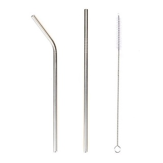 Bộ ống hút kim loại INOX 3 món- loại tốt, ống hút dài