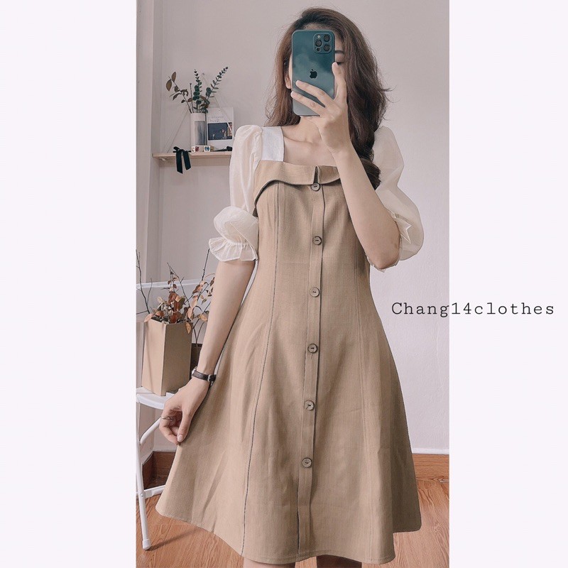 Váy thiết kế công sở đẹp tay voan khuy vạt trước phong cách nhẹ nhàng hàng cao cấp