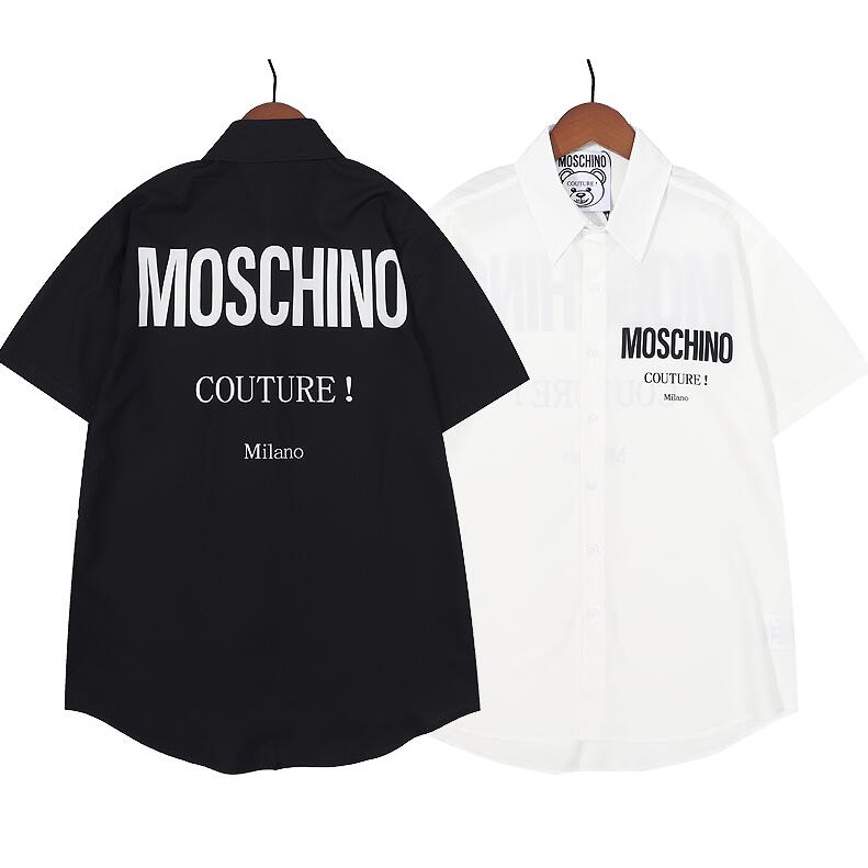 Áo Sơ Mi Tay Ngắn Vải Cotton In Chữ MOSCHIN Thời Trang Cho Nam Và Nữ