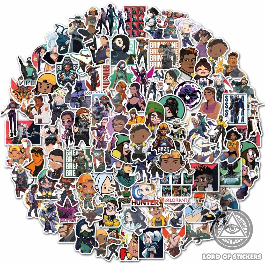 Set 100 Hình Dán Valorant Sticker Nhân Vật Game Chống Thấm Nước Trang Trí Mũ Bảo Hiểm, Laptop, Ván Trượt, Sổ, Đàn Guitar