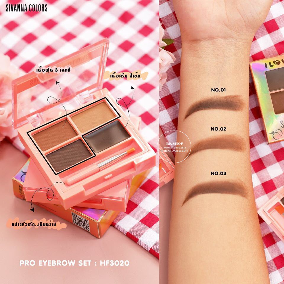 Bảng Kẻ, Tán Chân Mày 4 Ô Sivanna Colors I Love Peach HF3020