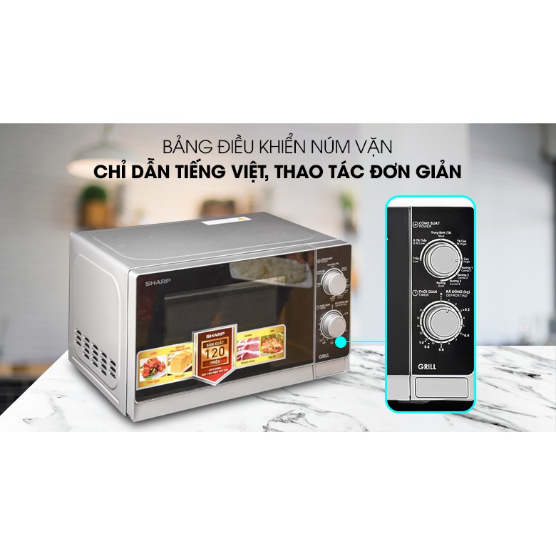 [Mã ELHADEV giảm 4% đơn 300K] Lò Vi Sóng SHARP R-G222VN-S 20 Lít Có Nướng, An Toàn Chất Lượng