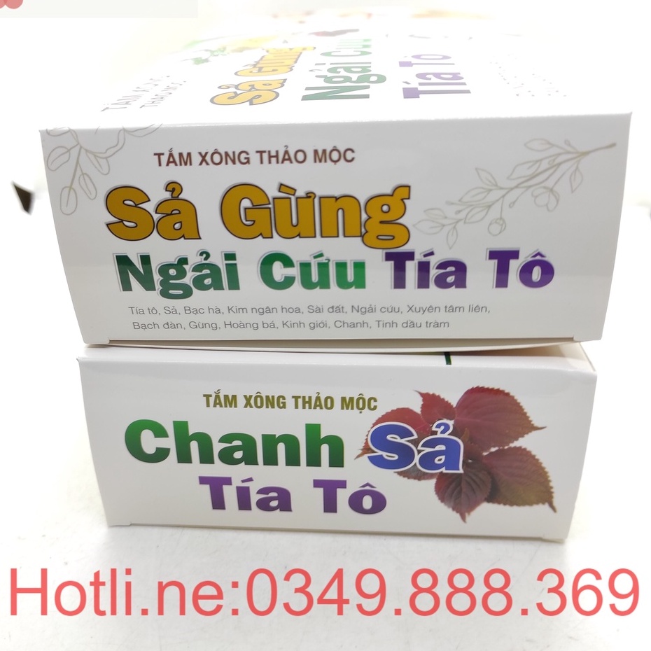 Tắm Xông Thảo Mộc Chanh Sả Tía Tô & Tắm Xông Thảo Dược Sả Gừng Ngải Cứu Tía Tô - Hộp 10 gói