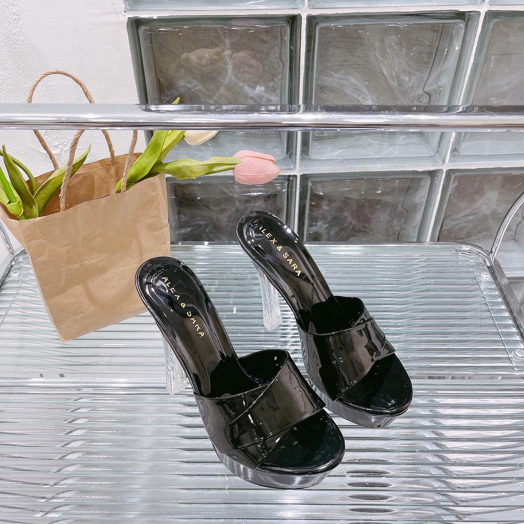 Dép/giày cao gót nữ bảng ngang siêu sang gót đúc vuông pha lê