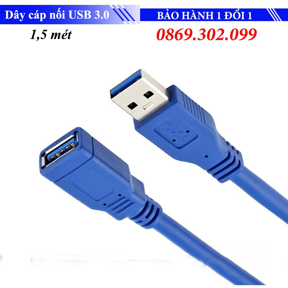 Cáp nối dài cho USB 3.0 1.5m cao cấp - Sử dụng cho PC, Laptop, Macbook