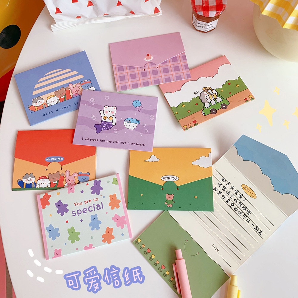 【 July 】💖Thẻ chúc mừng kiểu hoạt hình đáng yêu gấp gọn tiện dụng💖 Bìa đựng thẻ Mini in chữ Thank You kiểu Trung Hoa dễ thương