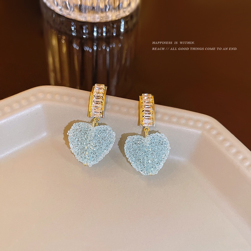 Khuyên Tai Hình Trái Tim Đính Đá Zircon Thời Trang Mùa Hè 2022 Cho Nữ