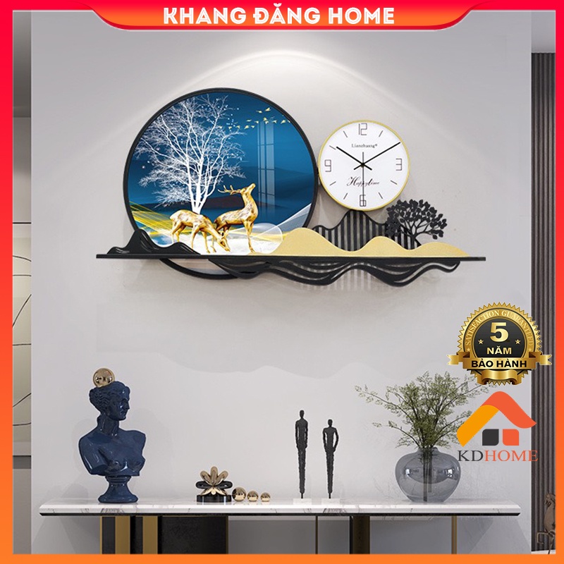 Đồng Hồ Decor Treo Tường Tranh Kính Kết Hợp Kim Loại Sơn Mạ Tĩnh Điện Cao Cấp KD335