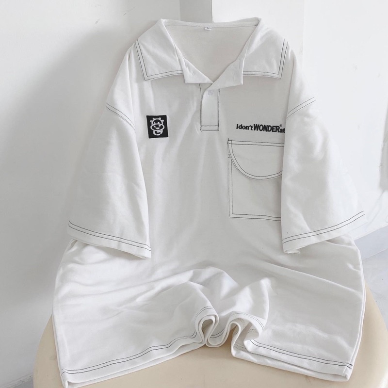 Áo Thun Polo Unisex form rộng WONDER màu ĐEN/TRẮNG  Chất da cá form nam nữ unisex/Áo thun có cổ Jaystoree