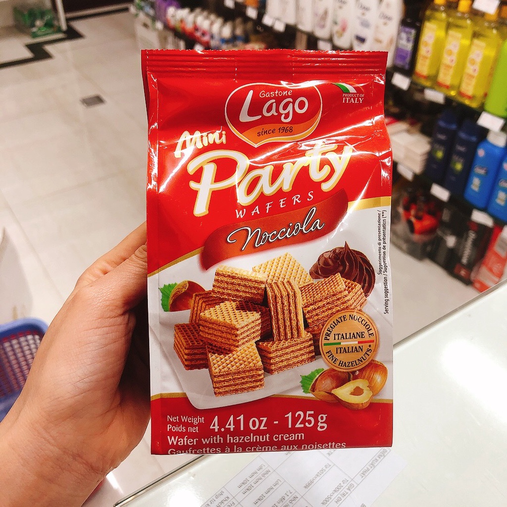 Bánh xốp Lago Party Wafer vị cacao, vị vani, vị hạt phỉ 250g - Ý