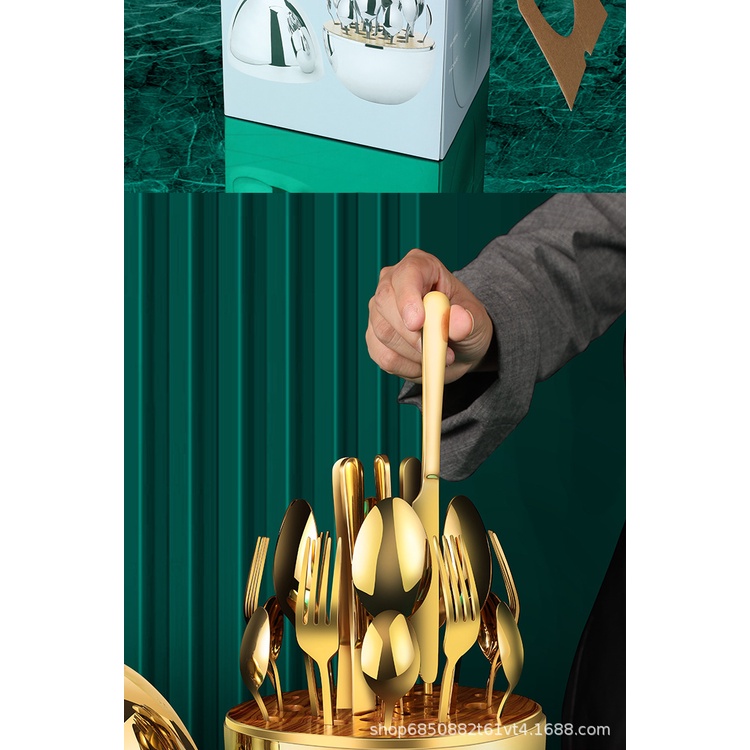 Bộ 24 Dụng Cụ Bàn Ăn Bằng Thép Không Gỉ 1010 Món Màu Vàng Đồng Sang Trọng Tiện Dụng
