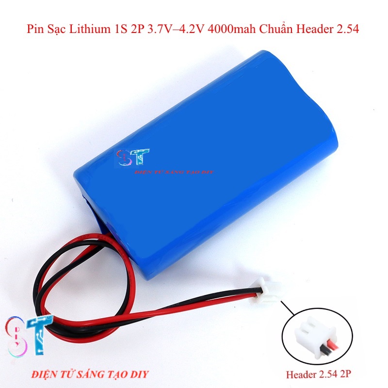 PIN SẠC 18650 1S2P 3.7V-4.2V 4000MAH CHO LOA BLUETOOTH, ĐÈN LED CÓ JACK HEADER 2.54