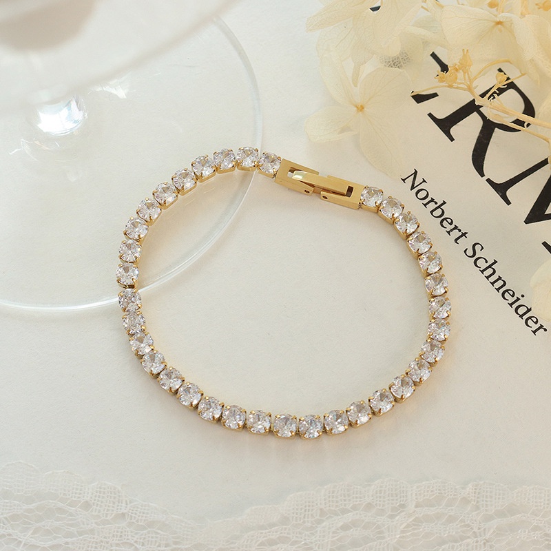 Vòng Tay Thép Titan Đính Đá Zircon Toàn Diện Phong Cách Âu Mỹ Cổ Điển Sang Trọng 4uE0
