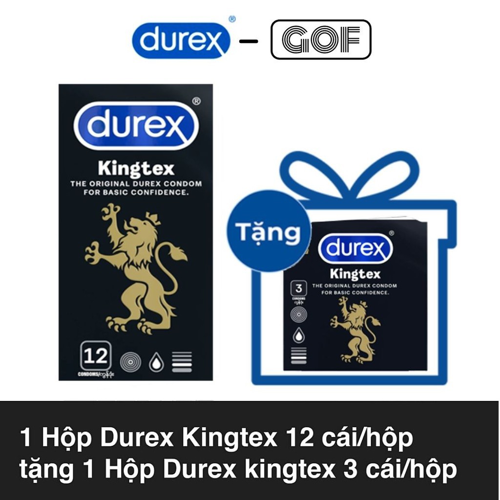 Mua 1 Bao cao su DUREX KINGTEX Size nhỏ Ôm Sát hộp 12c-Tặng 1 bcs durex kingtex hộp 3c - CHÍNH HÃNG - GoF Store xịn