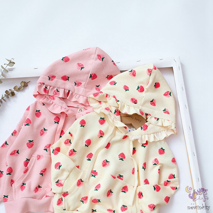 Áo Khoác Tay Dài Hoạ Tiết Dâu Tây Đáng Yêu Cho Bé Gái Kiểu Hàn Quốc