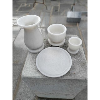Bộ thờ cúng lư, bình, dĩa, ly nước bằng đá Non Nước