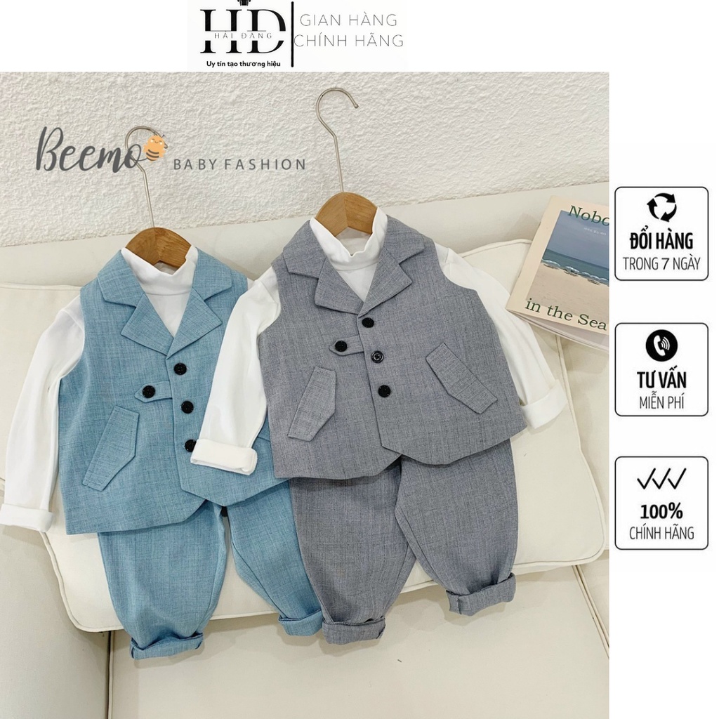 Bộ Gile bé trai cao cấp, Set bộ gile cổ vest cho bé trai chất liệu tech Hàn 2 lớp thiết kế độc quyền HẢI ĐĂNG STORE