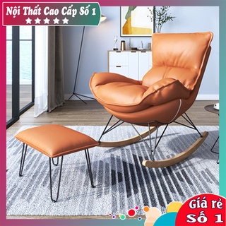 (TẶNG KÈM ĐÔN) Ghế Thư Giãn Bập Bênh Đọc Sách Bọc Da Sang Trọng - Ghế Sofa Có Tựa Lưng Chỉnh Được Ngả Lưng