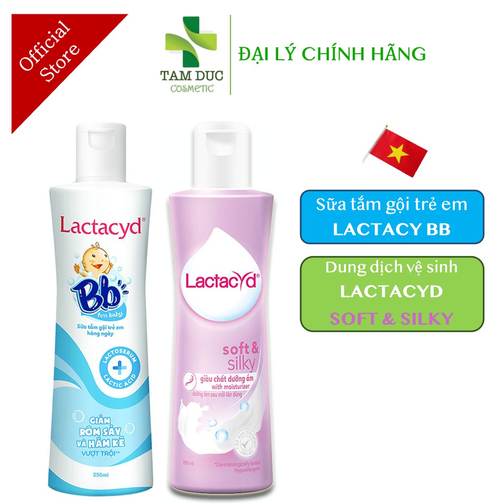 Bộ sản phẩm DDVS Phụ nữ Lactacyd Soft &amp; Silky 250ml + Sữa tắm gội trẻ em Lactacyd BB 250ml