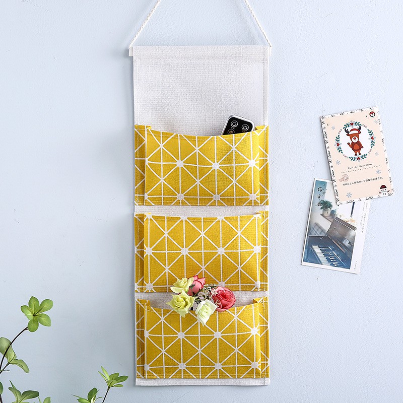 Túi vải canvas treo tường 3 ngăn họa tiết vintage kệ treo tường trang trí phòng gọn gàng đồ gia dụng tiện ích T3N