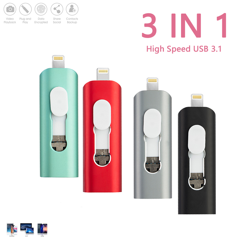 Usb Otg 256gb 128gb 64gb 32gb 3.0 3 Trong 1 Cho Iphone Pc