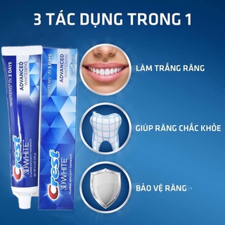 [Hàng Mỹ] Kem Đánh Răng Crest 3D White Advanced Triple Whitening tuýp To 232g Mỹ [Trắng Răng,Thơm Mát]