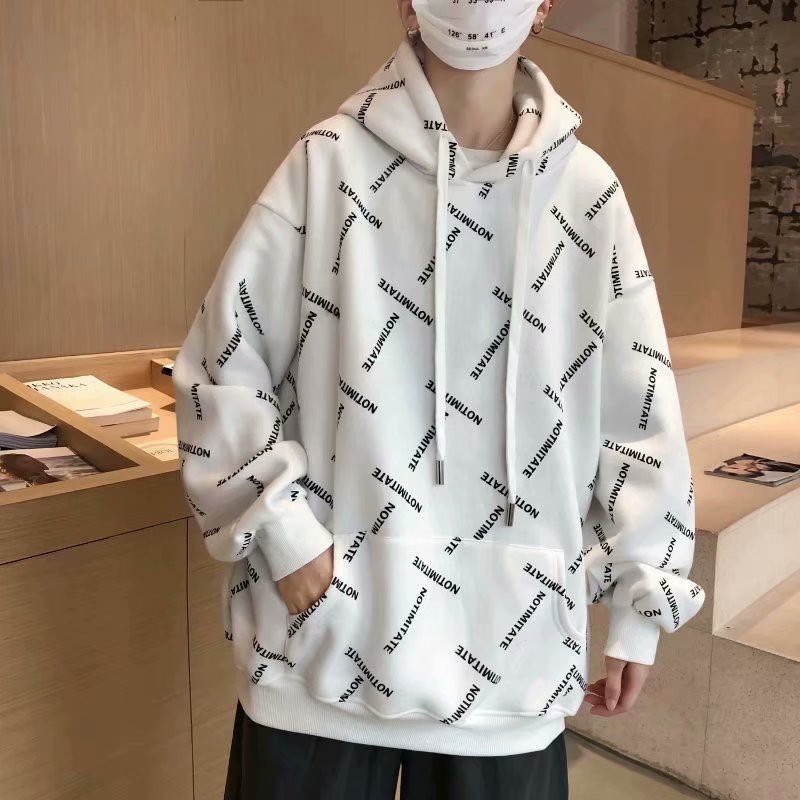 Áo hoodie chất nhung dáng rộng họa tiết in hình phong cách Hip hop thời trang thu đông cá tính cho nam cỡ lớn M-3XL | BigBuy360 - bigbuy360.vn