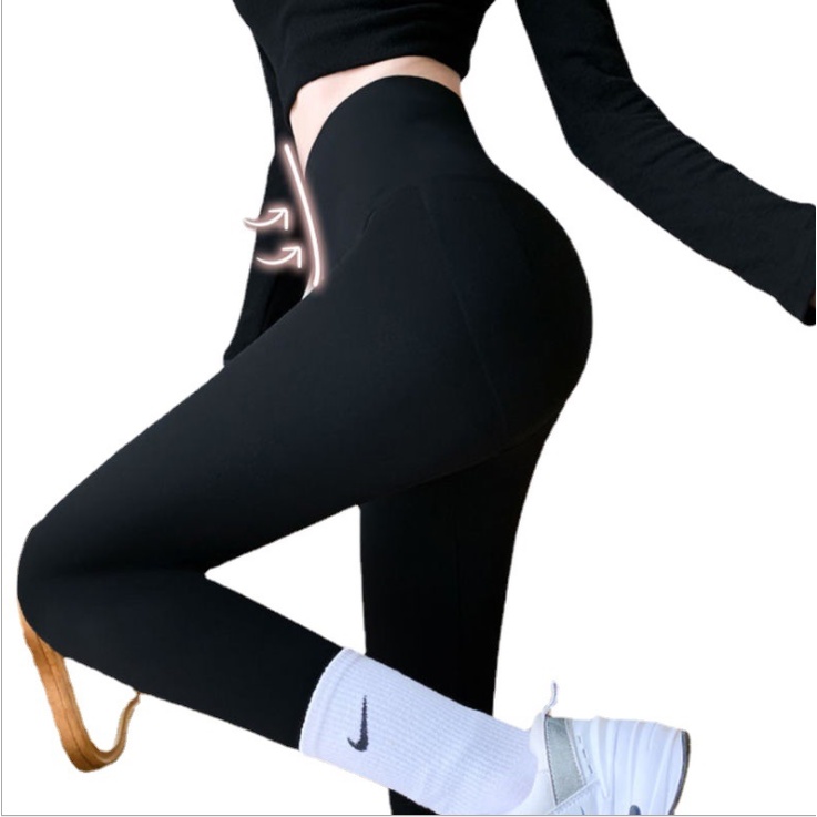 Quần legging nữ nâng mông dáng dài cạp cao màu đen cao cấp xuất Hàn M04